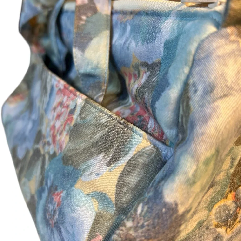Margaret Smith‎ Floral Watercolor Canvas Zip Tote Bag Gardiner Maine Vtg 70s-80s